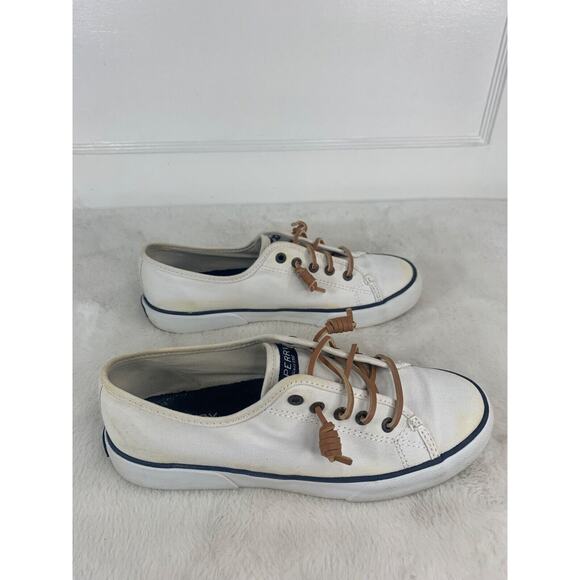 Sperry Womens Canvas Sneakers White Size 7M With Leather Laces - Picture 5 of 9